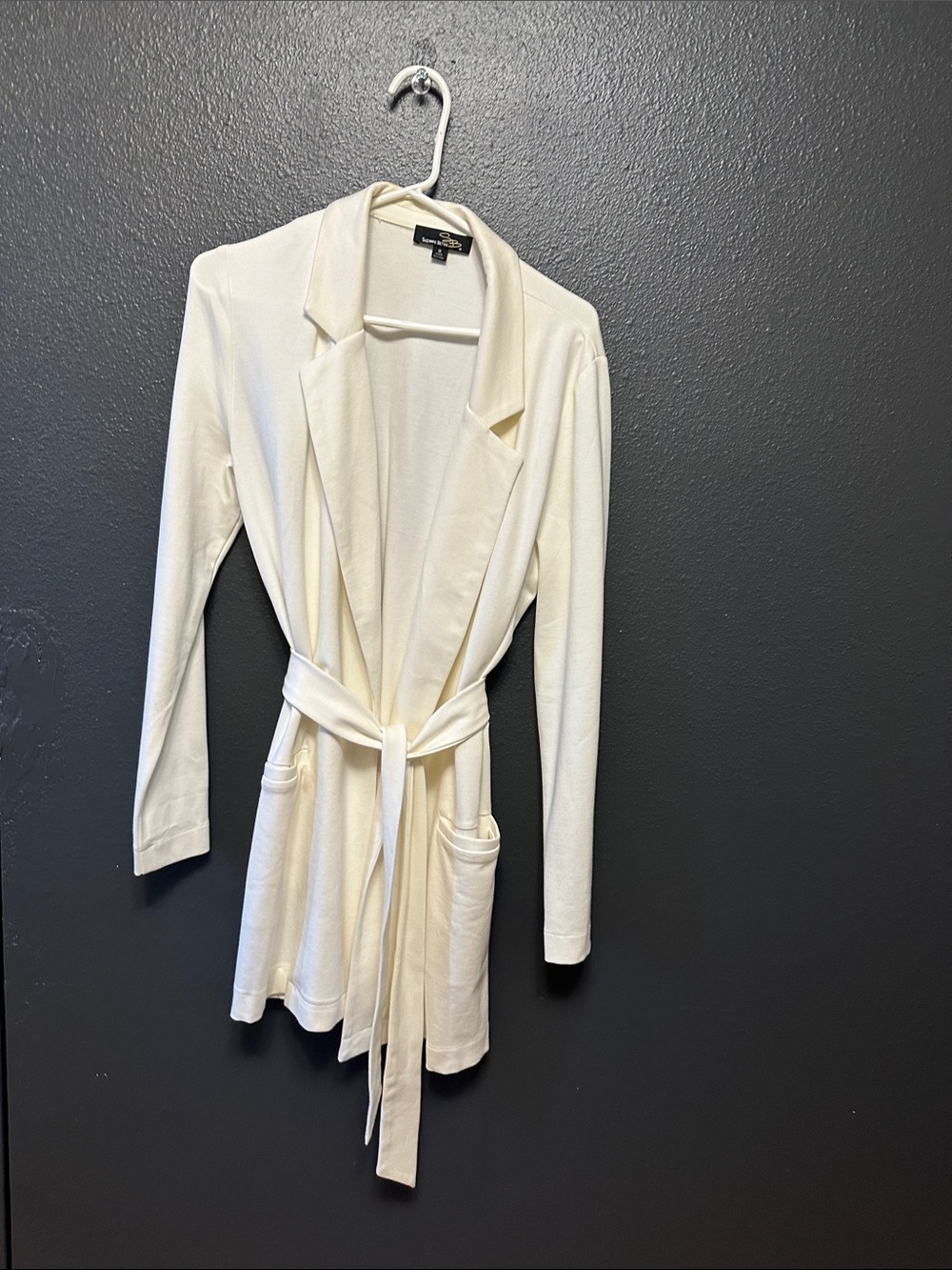 Suzanne Betro Cream Belted Robe Cardigan with Pockets
